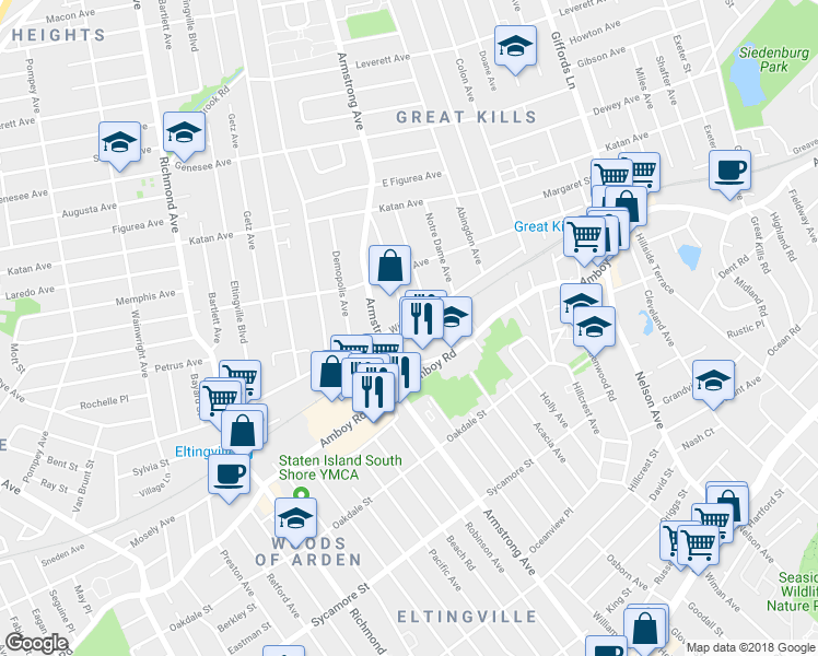 map of restaurants, bars, coffee shops, grocery stores, and more near 144 Wilson Avenue in Staten Island
