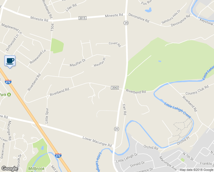 map of restaurants, bars, coffee shops, grocery stores, and more near 2319 State Route 2042 in Allentown
