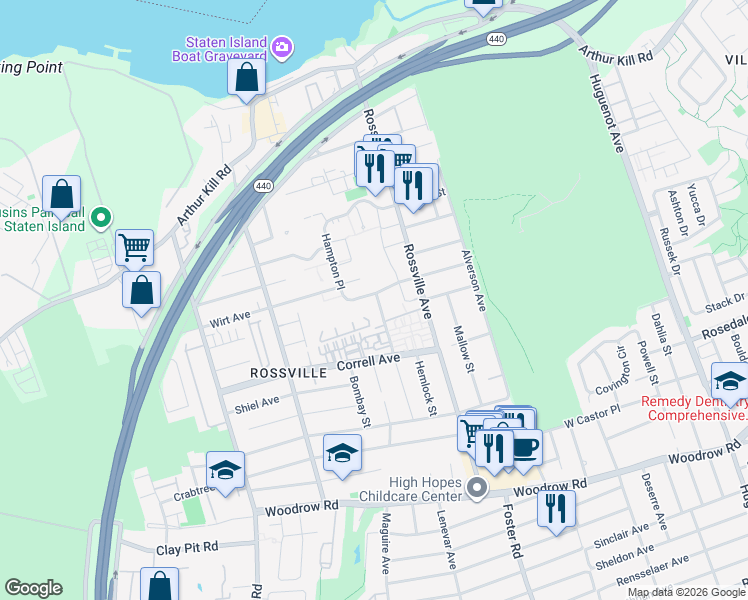 map of restaurants, bars, coffee shops, grocery stores, and more near 194 Balsam Place in Staten Island