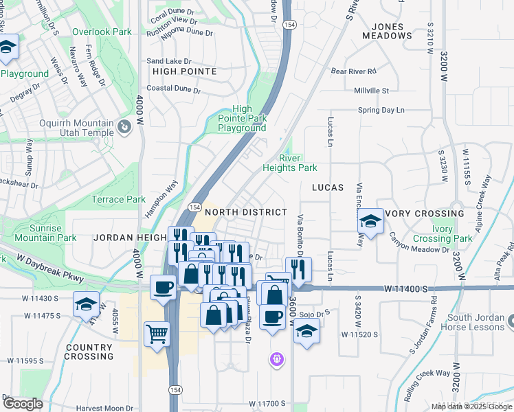 map of restaurants, bars, coffee shops, grocery stores, and more near 3709 Summer Heights Drive in South Jordan