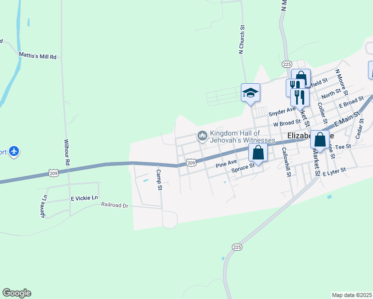 map of restaurants, bars, coffee shops, grocery stores, and more near 432 W Broad St in Elizabethville