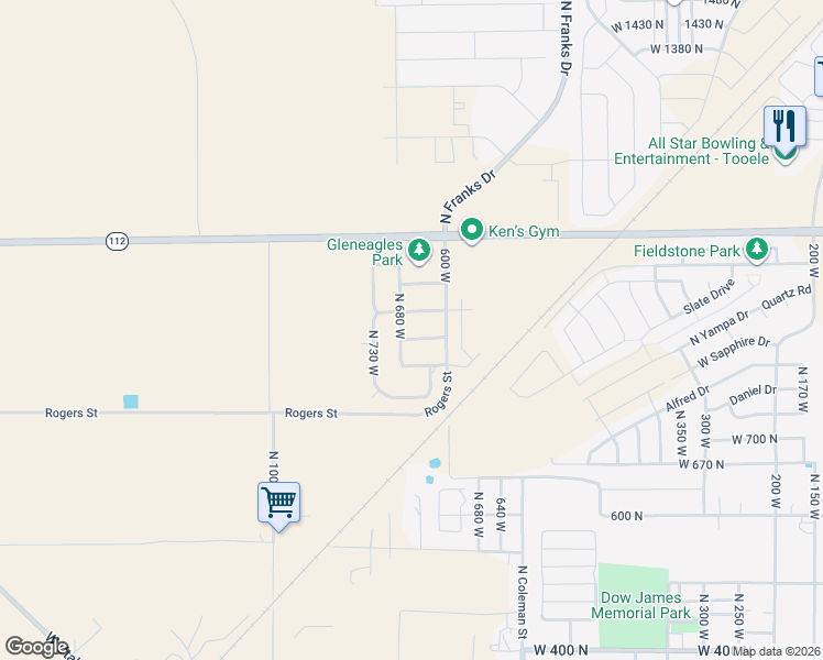 map of restaurants, bars, coffee shops, grocery stores, and more near 664 West 850 North in Tooele