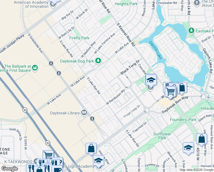 map of restaurants, bars, coffee shops, grocery stores, and more near 11193 Jonagold Drive in South Jordan