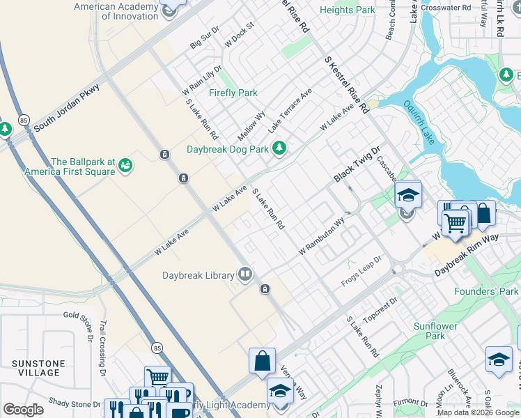 map of restaurants, bars, coffee shops, grocery stores, and more near 5136 Black Twig Drive in South Jordan
