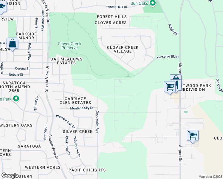 map of restaurants, bars, coffee shops, grocery stores, and more near 8972 Christopher Lane in Redding