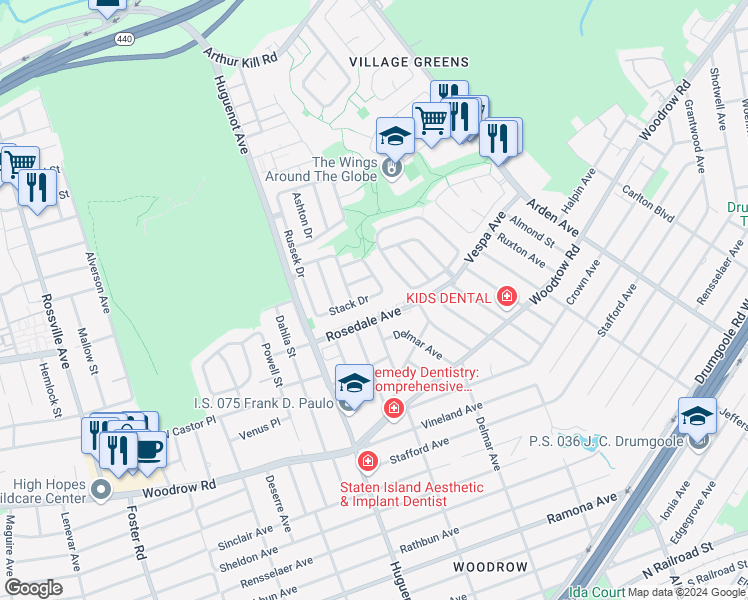 map of restaurants, bars, coffee shops, grocery stores, and more near 188 Rosedale Avenue in Staten Island