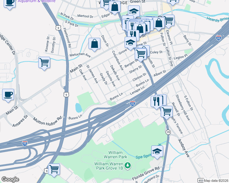 map of restaurants, bars, coffee shops, grocery stores, and more near 237 Clinton Street in Woodbridge Township