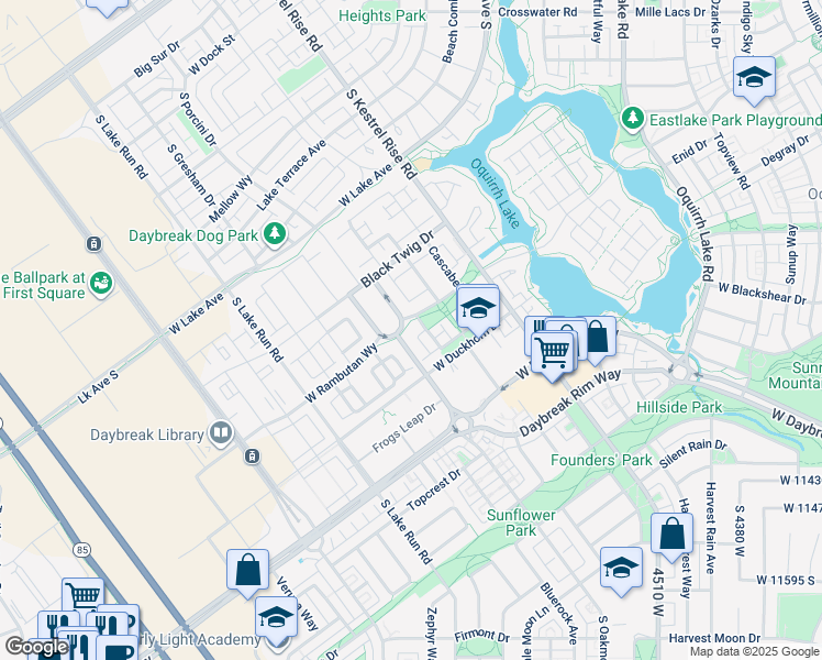 map of restaurants, bars, coffee shops, grocery stores, and more near 4929 Tydeman Way in South Jordan
