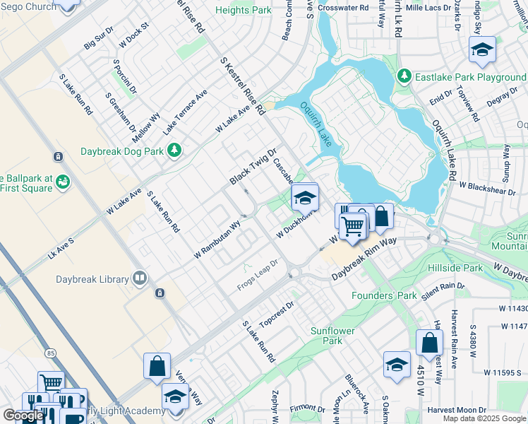 map of restaurants, bars, coffee shops, grocery stores, and more near 4929 Tydeman Way in South Jordan