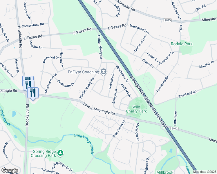 map of restaurants, bars, coffee shops, grocery stores, and more near 4744 Yorkshire Drive in Macungie