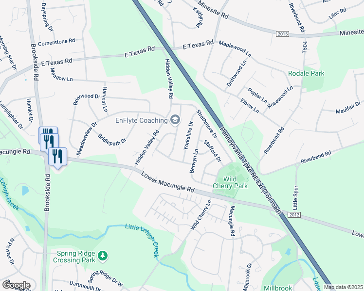map of restaurants, bars, coffee shops, grocery stores, and more near 4744 Yorkshire Drive in Macungie