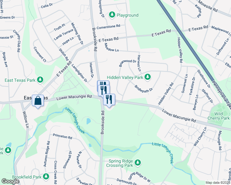 map of restaurants, bars, coffee shops, grocery stores, and more near 5133 Briarwood Drive in Macungie