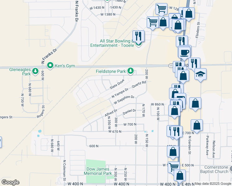 map of restaurants, bars, coffee shops, grocery stores, and more near 294 West Quartz Road in Tooele