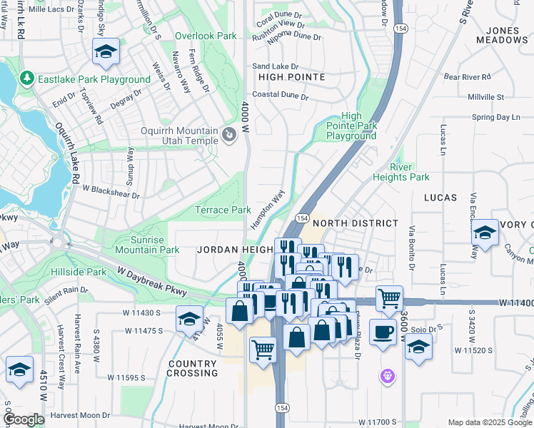map of restaurants, bars, coffee shops, grocery stores, and more near 11173 Hampton Way in South Jordan