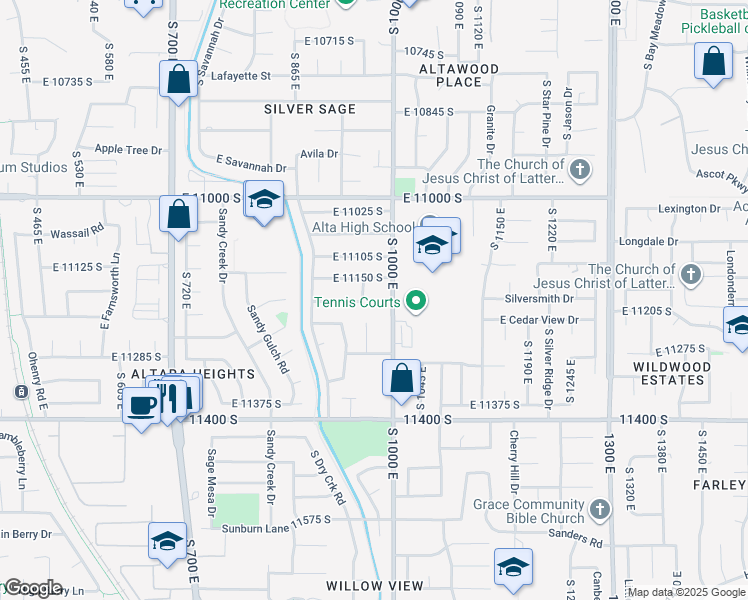 map of restaurants, bars, coffee shops, grocery stores, and more near 11186 South 1000 East in Sandy