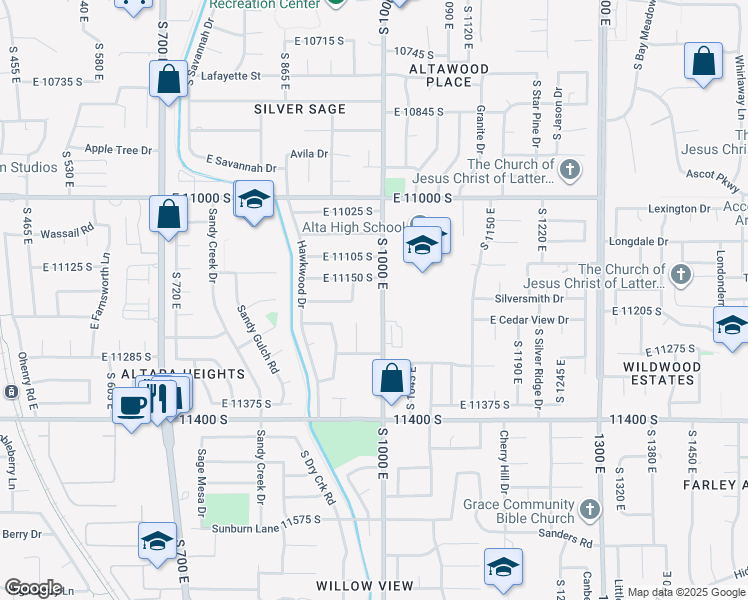 map of restaurants, bars, coffee shops, grocery stores, and more near 11182 South 1000 East in Sandy