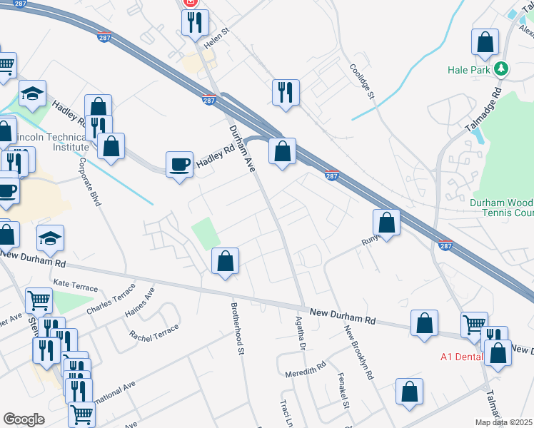 map of restaurants, bars, coffee shops, grocery stores, and more near 1333 Yurgel Drive in South Plainfield
