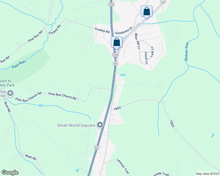 map of restaurants, bars, coffee shops, grocery stores, and more near 285 Pine Run Church Road in Apollo