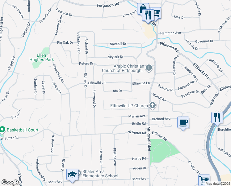 map of restaurants, bars, coffee shops, grocery stores, and more near 129 Ida Drive in Glenshaw