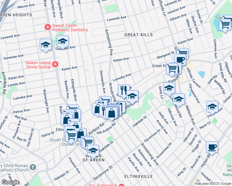 map of restaurants, bars, coffee shops, grocery stores, and more near 554 Armstrong Avenue in Staten Island