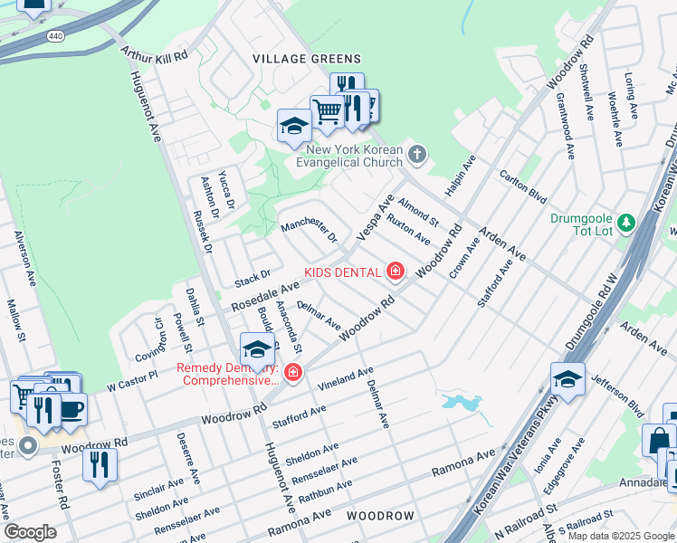 map of restaurants, bars, coffee shops, grocery stores, and more near 22 Belfield Avenue in Staten Island