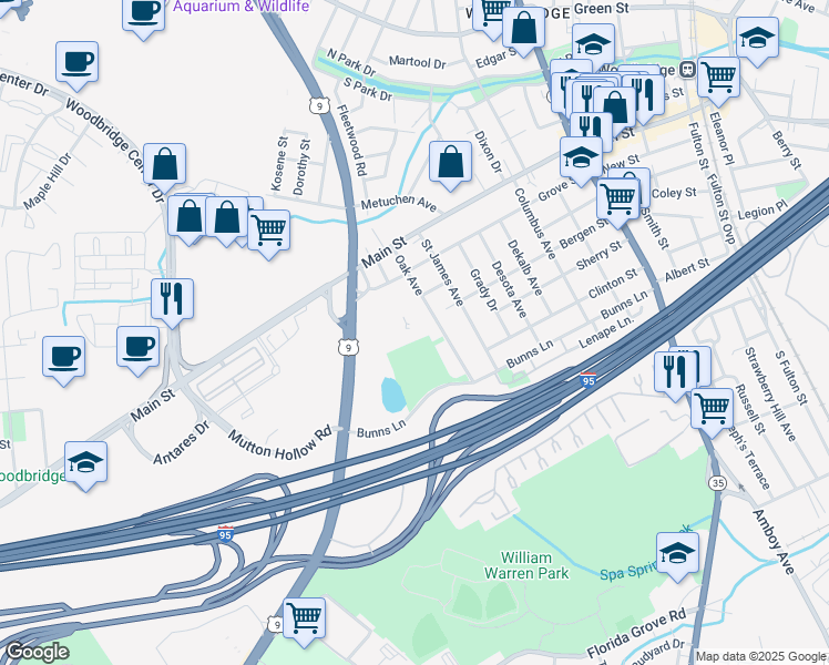 map of restaurants, bars, coffee shops, grocery stores, and more near 22G Regency Place in Woodbridge Township