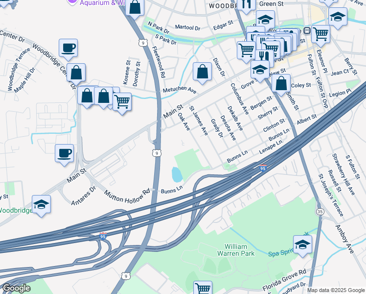 map of restaurants, bars, coffee shops, grocery stores, and more near 22G Regency Place in Woodbridge Township