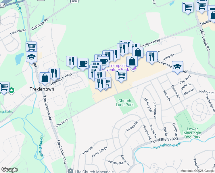 map of restaurants, bars, coffee shops, grocery stores, and more near in Trexlertown