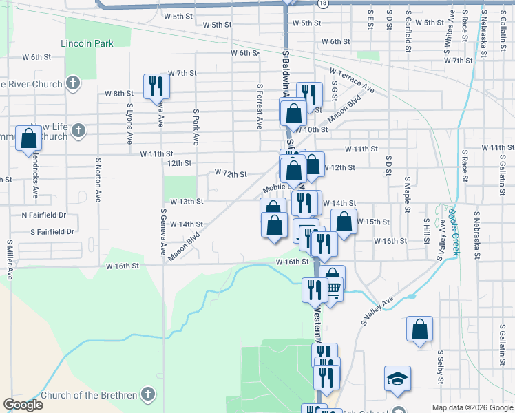 map of restaurants, bars, coffee shops, grocery stores, and more near 1432 South Forest Avenue in Marion