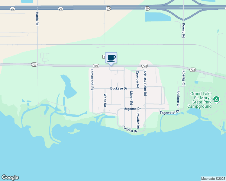 map of restaurants, bars, coffee shops, grocery stores, and more near 208 Dickman Drive in Saint Marys
