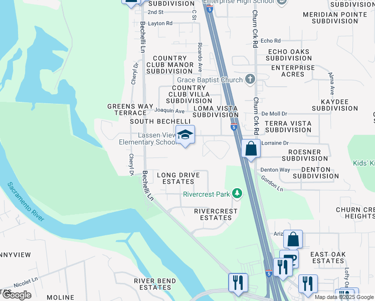 map of restaurants, bars, coffee shops, grocery stores, and more near 705 Loma Vista Drive in Redding