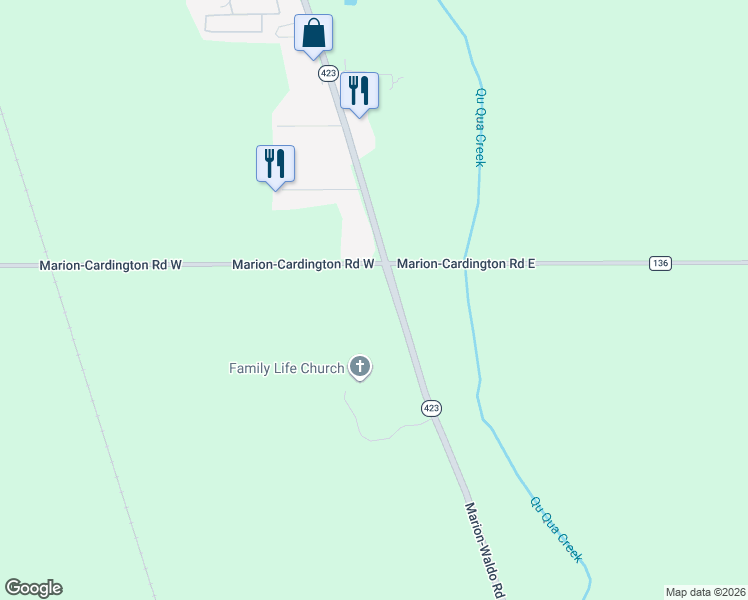 map of restaurants, bars, coffee shops, grocery stores, and more near 2079 Marion-Waldo Road in Marion