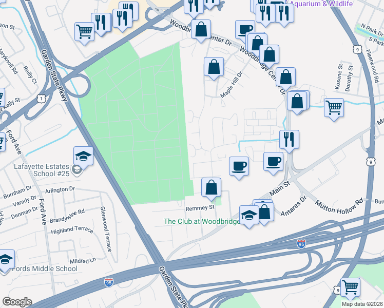 map of restaurants, bars, coffee shops, grocery stores, and more near 7 Highview Drive in Woodbridge Township