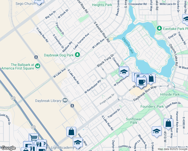 map of restaurants, bars, coffee shops, grocery stores, and more near 11177 Kiwano Way in South Jordan