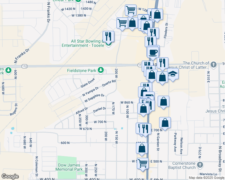 map of restaurants, bars, coffee shops, grocery stores, and more near 857 North 200 West in Tooele