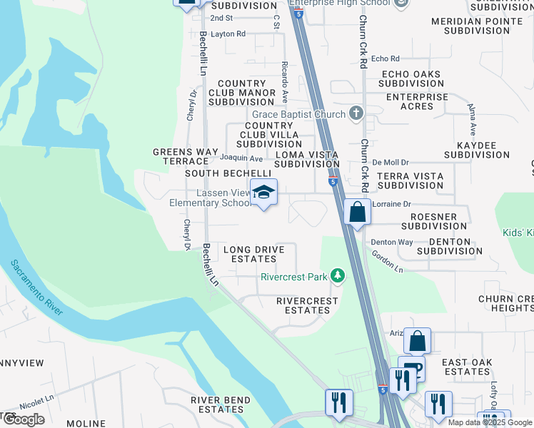 map of restaurants, bars, coffee shops, grocery stores, and more near 600 Rafael Street in Redding