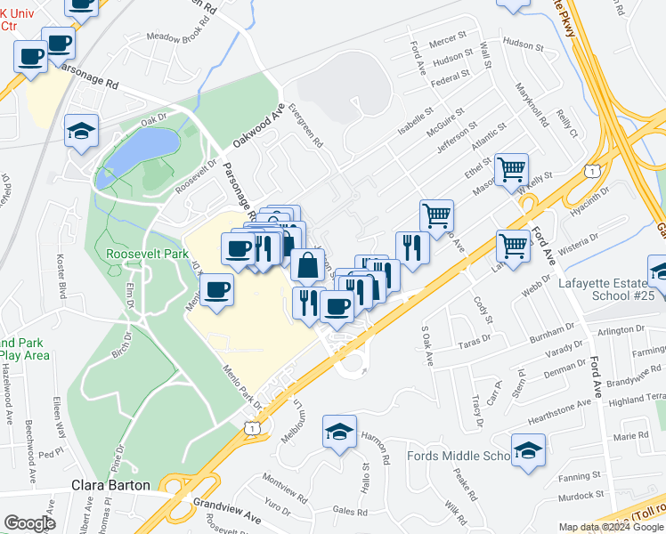 map of restaurants, bars, coffee shops, grocery stores, and more near 26 Judson Street in Edison