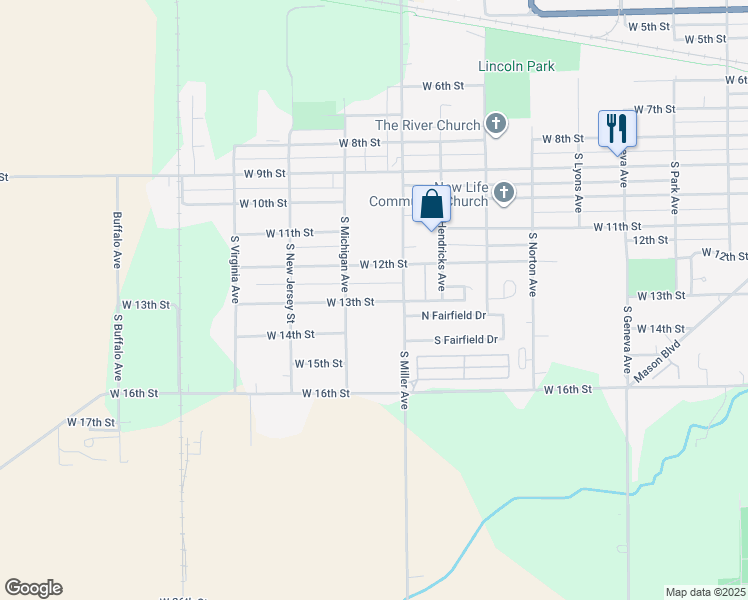 map of restaurants, bars, coffee shops, grocery stores, and more near 2213 West 13th Street in Marion