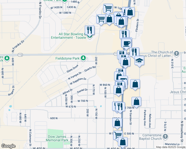 map of restaurants, bars, coffee shops, grocery stores, and more near 857 North 200 West in Tooele