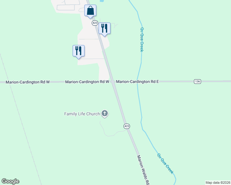 map of restaurants, bars, coffee shops, grocery stores, and more near 2079 Marion-Waldo Road in Marion