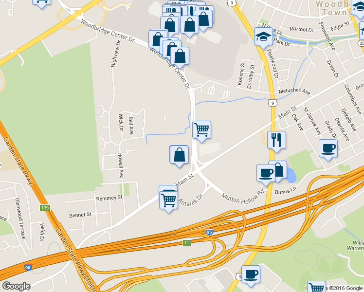 map of restaurants, bars, coffee shops, grocery stores, and more near 2538 Plaza Drive in Woodbridge Township