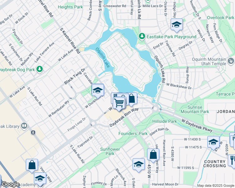 map of restaurants, bars, coffee shops, grocery stores, and more near 11213 South Kestrel Rise Road in South Jordan