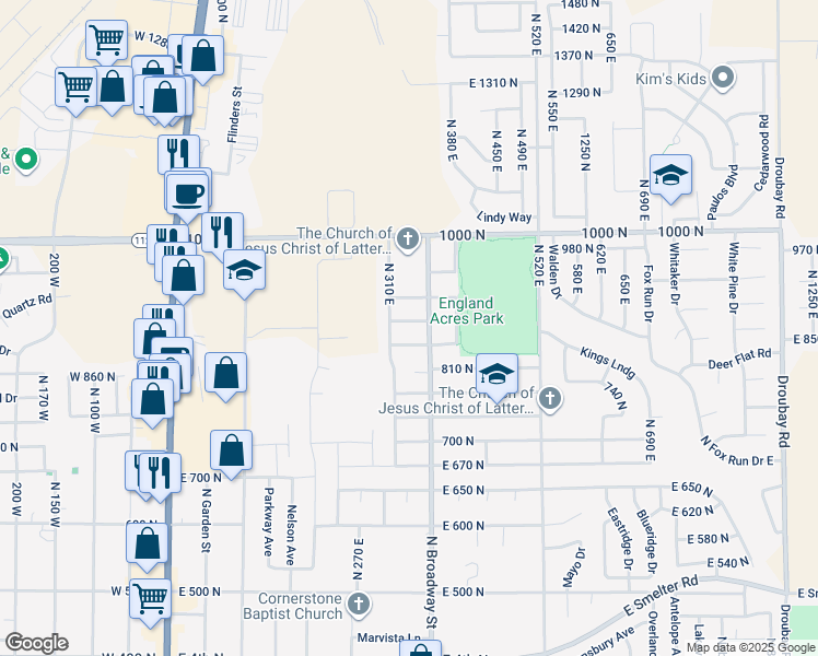 map of restaurants, bars, coffee shops, grocery stores, and more near 332 880 North in Tooele