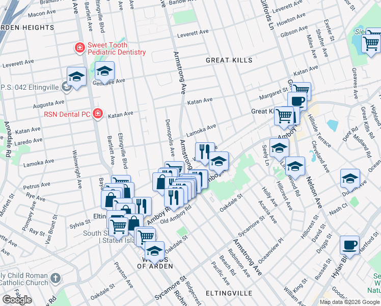 map of restaurants, bars, coffee shops, grocery stores, and more near 554 Armstrong Avenue in Staten Island