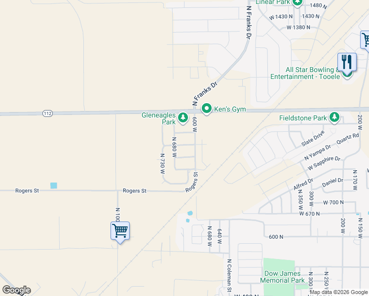map of restaurants, bars, coffee shops, grocery stores, and more near 643 West 890 North in Tooele