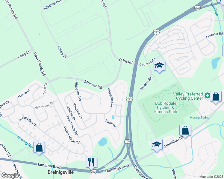 map of restaurants, bars, coffee shops, grocery stores, and more near 955 King Way in Breinigsville