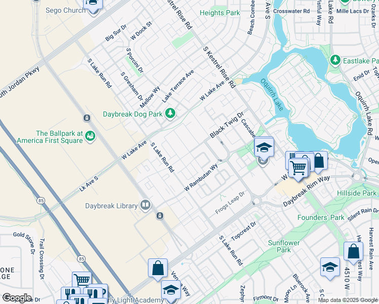 map of restaurants, bars, coffee shops, grocery stores, and more near 4866 West Black Twig Drive in South Jordan