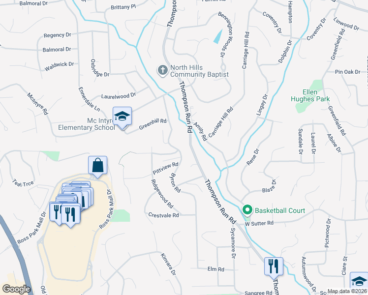 map of restaurants, bars, coffee shops, grocery stores, and more near 242 Byron Road in Pittsburgh