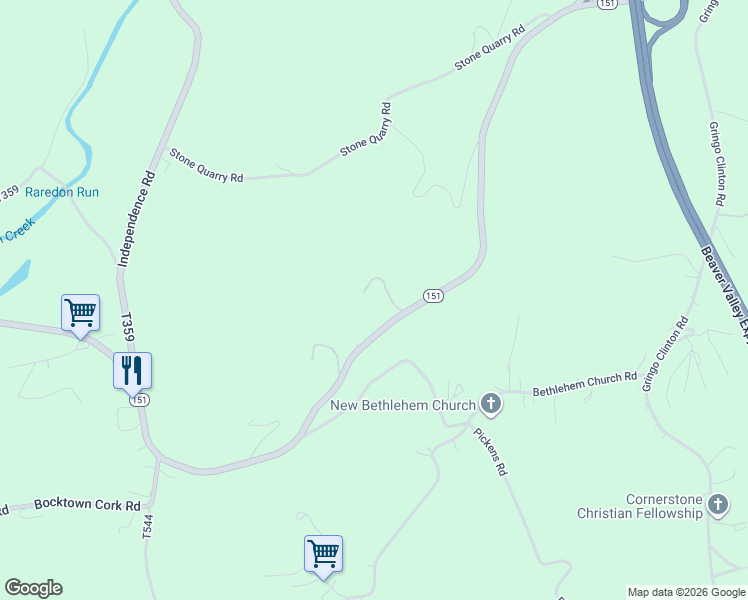 map of restaurants, bars, coffee shops, grocery stores, and more near 3114 Pennsylvania 151 in Aliquippa