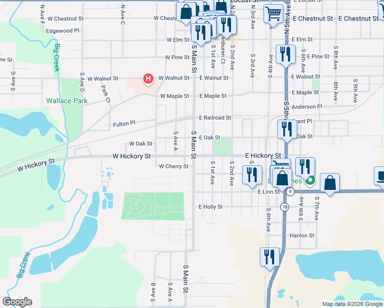 map of restaurants, bars, coffee shops, grocery stores, and more near 155-157 W Cherry St in Canton